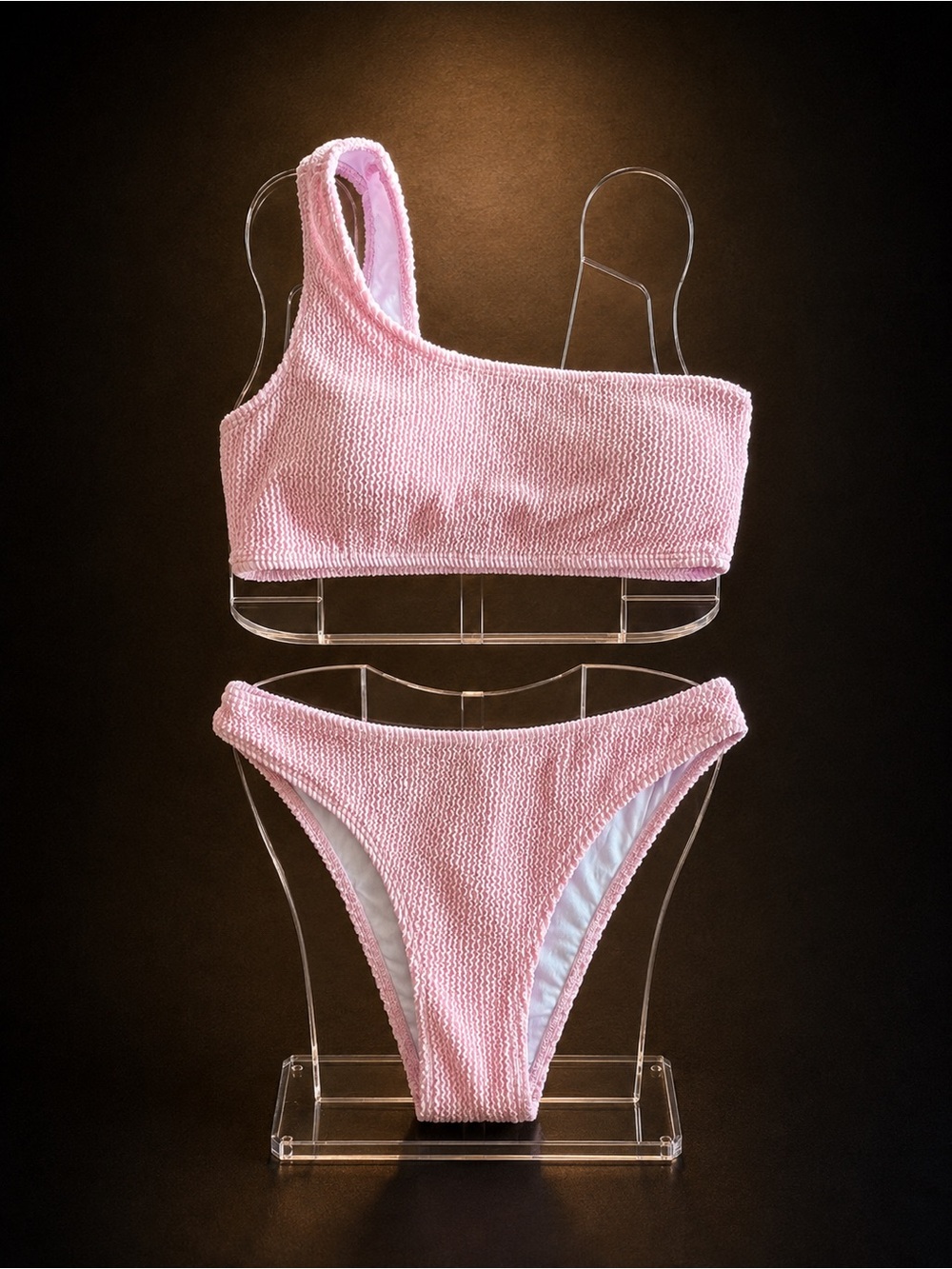 Woman’s One-Shoulder Pink Bikini Set